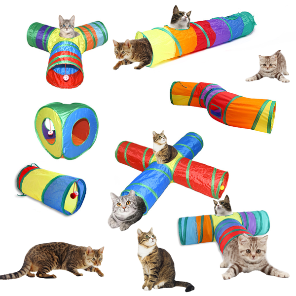Túneles de juego multiestilo para mascotas, serie de canales coloridos - rectos, de 4 vías, en forma de S, en forma de L, combinación DIY, túneles plegables para gatos con bolas, juguete interactivo para gatitos para diversión sin fin