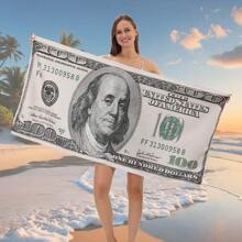 1pc Microfiber Dollar & Euro Print Beach Towel, Absorbent Beach Robe/Scarf For Pool, Beach Back To School