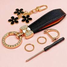 Bowtie & Sakura Duo! 1 Alloy Metal Leather Strap Keychain, Hang Car Keys, Door Keys, Bags – Stylish & Practical!
