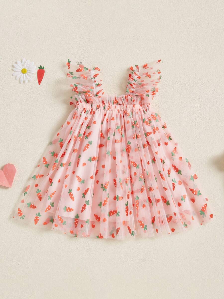 Toddler Girls Sleeveless Dress Easter Outfit Casual Summer Carrot/Rabbit Print Mesh Tulle Dress For Cute Clothes - Multicolor - View 1