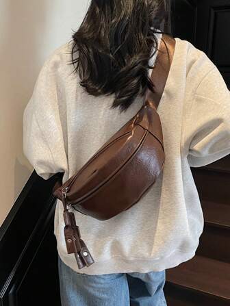 女士复古流苏简约纯色斜挎包