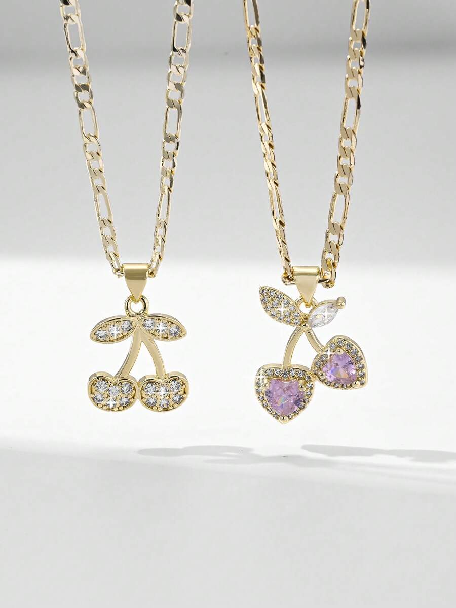 1 pieza Collar colgante de cereza grande/pequeña con incrustaciones de circonita, enchapado en oro de 14K, elegante y clásico, hipoalergénico, adecuado como regalo para la madre/pareja de San Valentín/amiga/padrino, Primera Comunión católica, uso diario/festivo y oración