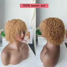 250% Density Short Curly Wigs Human Hair With Bangs Water Wave Wig Human Hair None Lace Short Wig For Women - #27 - View 3