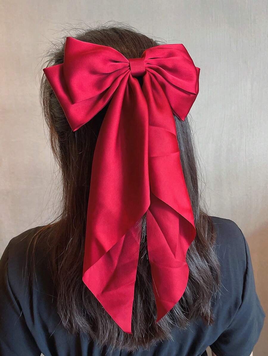 1pc Large Solid Color Satin Bow Ribbon Hair Clip Fashionable High-End Hair Clip Hair Accessory