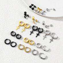 30 Pcs Earrings For Men Black Silvery Golden Stainless Steel Earrings Set Stylish And Minimalist Jewelry For Daily Wear - 15 Pairs Of Stainless Steel Earrings - View 2