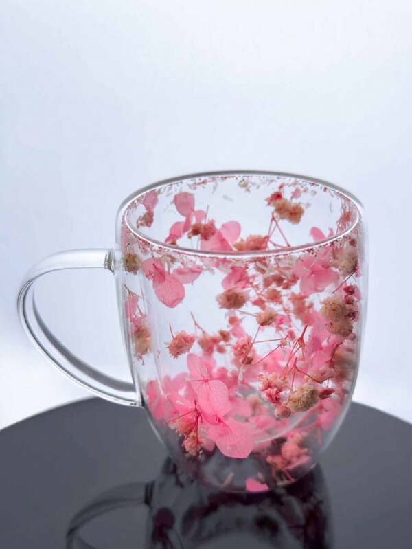 1 Double-Layer Glass Coffee Cup With Dried Flowers, Insulated And Heat-Resistant Water Cup, Suitable For Hot And Cold Drinks, Perfect For Cold Drinks, Sparkling Water, Fruit Tea, Juice And Latte Coffee - Suitable For Weddings, Parties, Bridal Showers, Birthday Gifts, Etc Back To School