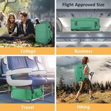 Mochila de Viaje para Avión 35L (10 kg): Impermeable Unisex, Compartimento para Laptop 15.6 Pulgadas, Puerto USB Integrado (Negro) - Verde - Ver 6