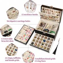 Earring Jewelry Box For Women Girl Stud Organizer, 5 Layers Girl Jewelry Organizer Box With Lock Earring Holder Organizer Necklace Ring Jewelry Organizer Box For Girls (Black)