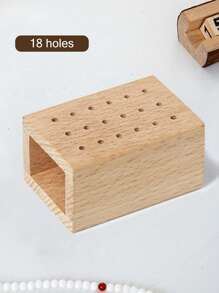 18孔木质美甲钻头收纳盒，沙龙级桌面美甲工具收纳盒 - 杏色 - 查看 3