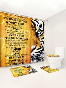 1pc/4pcs Lion Tiger Leopard Design Bathroom Decorative Waterproof Shower Curtain Set With 12 Hooks, Slip-Resistant Bathroom Mat, U-Shaped Toilet Mat And Round Toilet Lid Cover, Multi-Purpose Bathroom Set For All Scenes