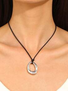 1 件厚重金属镂空不对称几何多元素吊坠心形吊坠项圈可调节黑色 PU 皮革绳项链女士时尚休闲街头派对珠宝礼物 - 皮繩吊墜項鍊 - 查看 9