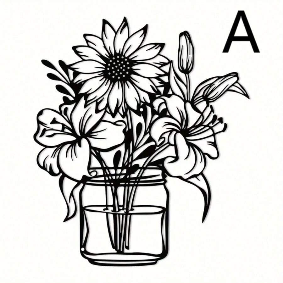 1 Piece Black Sunflower Metal Wall Decor, Wrought Iron Vase Wall Art, Metal Wall Sculpture Decoration, Bedroom Decoration, Wall Art, Living Room Decoration, Room Decoration, Wall Decoration