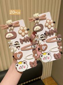 20pcs Women's Fashionable Cute Beige Cartoon Hair Clips, Suitable For Everyday Use, Multiple Styles,Hair Accessories,Hair Barrettes Claw Clips, School Stuff
