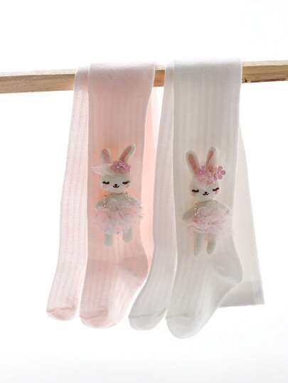 2pcs Set Girl Tights Spring Summer Thin Leggings Infant Stockings Summer Mesh Cartoon Rabbit
