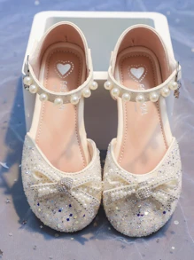 Sandalias planas con lazo y strass para niñas, de unicolor, zapatos de moda y para niños para el verano - Beis - Ver 7