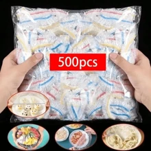 500PCS Colorful Disposable Food Cover Fruit Fresh-Keeping Plastic Bag Transparent Plastic Bag Color Cling Film Value Pack Color Disposable Food Cover Plastic Wrap PE Fresh-Keeping Film Bag Storage Kitchen, For Outdoor, Camping