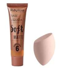 KIT Liquid Foundation Soft Matte Beige Ruby Rose HB8050+1PC Facial Sponges For Makeup (Random COLORS) - Chocolate6 + Esponja (COR aleatorizadas) - Ver 1