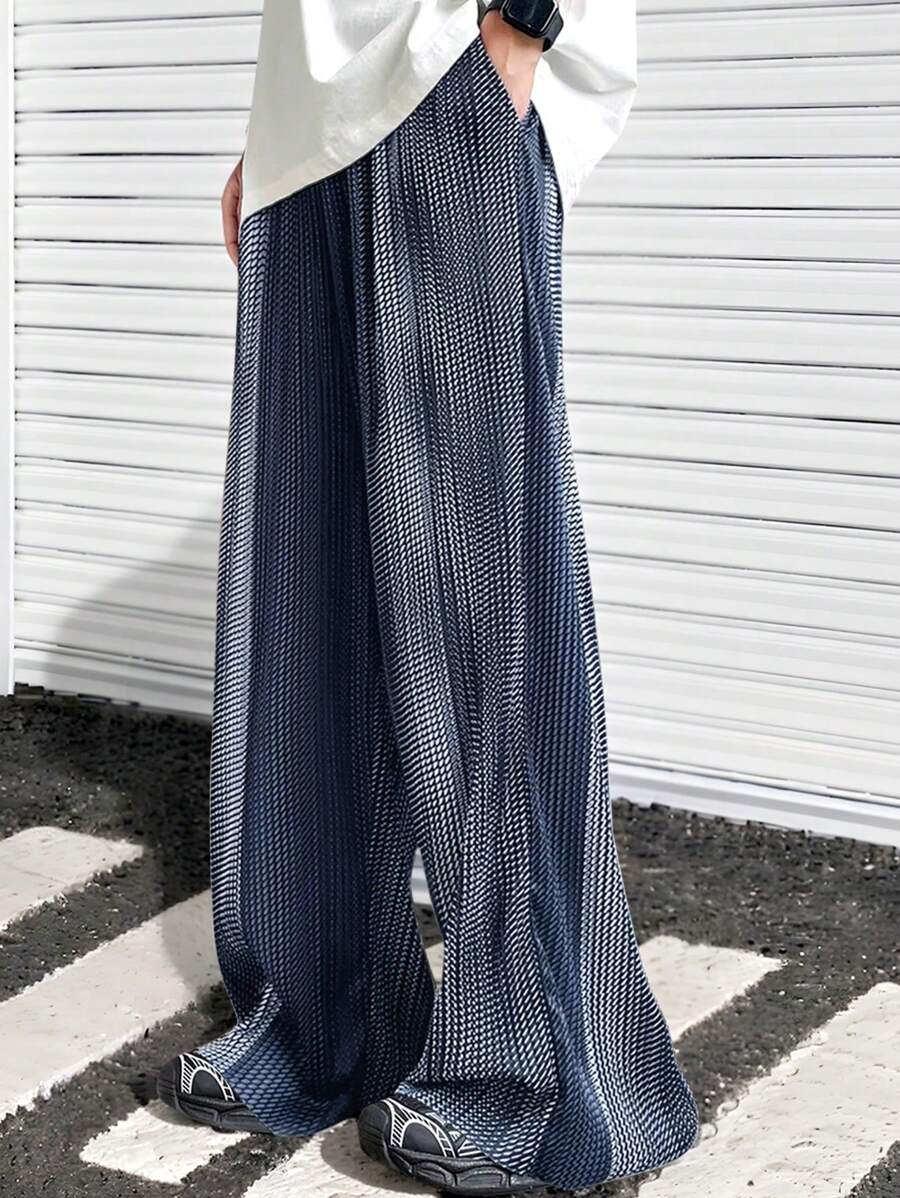 全新男士时尚纹理宽松宽松阔腿休闲休闲/度假裤