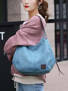 2025新款多层帆布手提包百搭韩版手提包时尚单肩包简约大容量包 - 藍色 - 查看 6