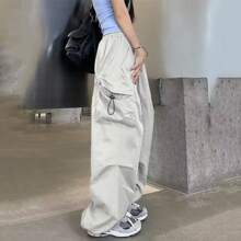 Women Parachute Drawstring Pockets Cargo Pantalones Casual Loose Fit Baggy Pants  Y2k Clothing - Màu be - Xem 3