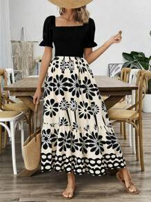 Dames bloemenprint taille split vakantiejurk, zomer