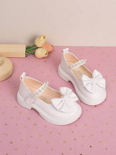 Fashionable New Girls Leather Shoes, Bow Decor Princess Shoes, Toddler Casual Loafers