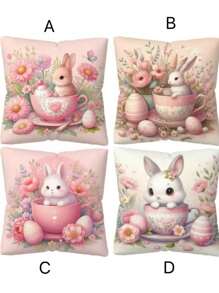1 件复活节彩蛋兔子印花靠垫套 - 粉色桃皮枕套 45*45 厘米，家居沙发卧室装饰靠垫套 - 彩色 - 查看 10
