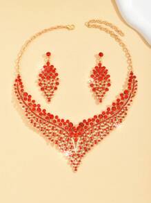 Set de bijuterii de mireasă 3 buc: colier, brățară, incrustate cu zirconiu, elegant pentru rochie de mireasă și rochie de seară