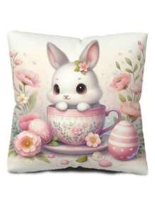 1 件复活节彩蛋兔子印花靠垫套 - 粉色桃皮枕套 45*45 厘米，家居沙发卧室装饰靠垫套 - 彩色 - 查看 9