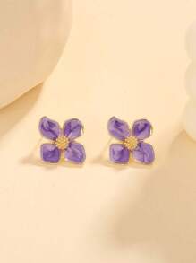 A Pair Of Stylish Spring - Summer Petal - Flower - Shaped Enamel Alloy Stud Earrings, Offering Multiple Color Choices, Perfect For Daily Wear And Light - Hearted Social Gatherings, Ideal For Female Accessory Enthusiasts