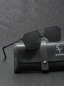 SY SI YANG 品牌男士超轻方形不锈钢商务眼镜，配有精美礼盒包装、眼镜盒和清洁布，适合夏季海滩度假、户外活动和旅行。