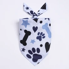 1pc Pet Everyday Scarf, Cute Bone & Paw Print Love Pattern Triangular Bandana, Dog Drool Bib Suitable For All Seasons