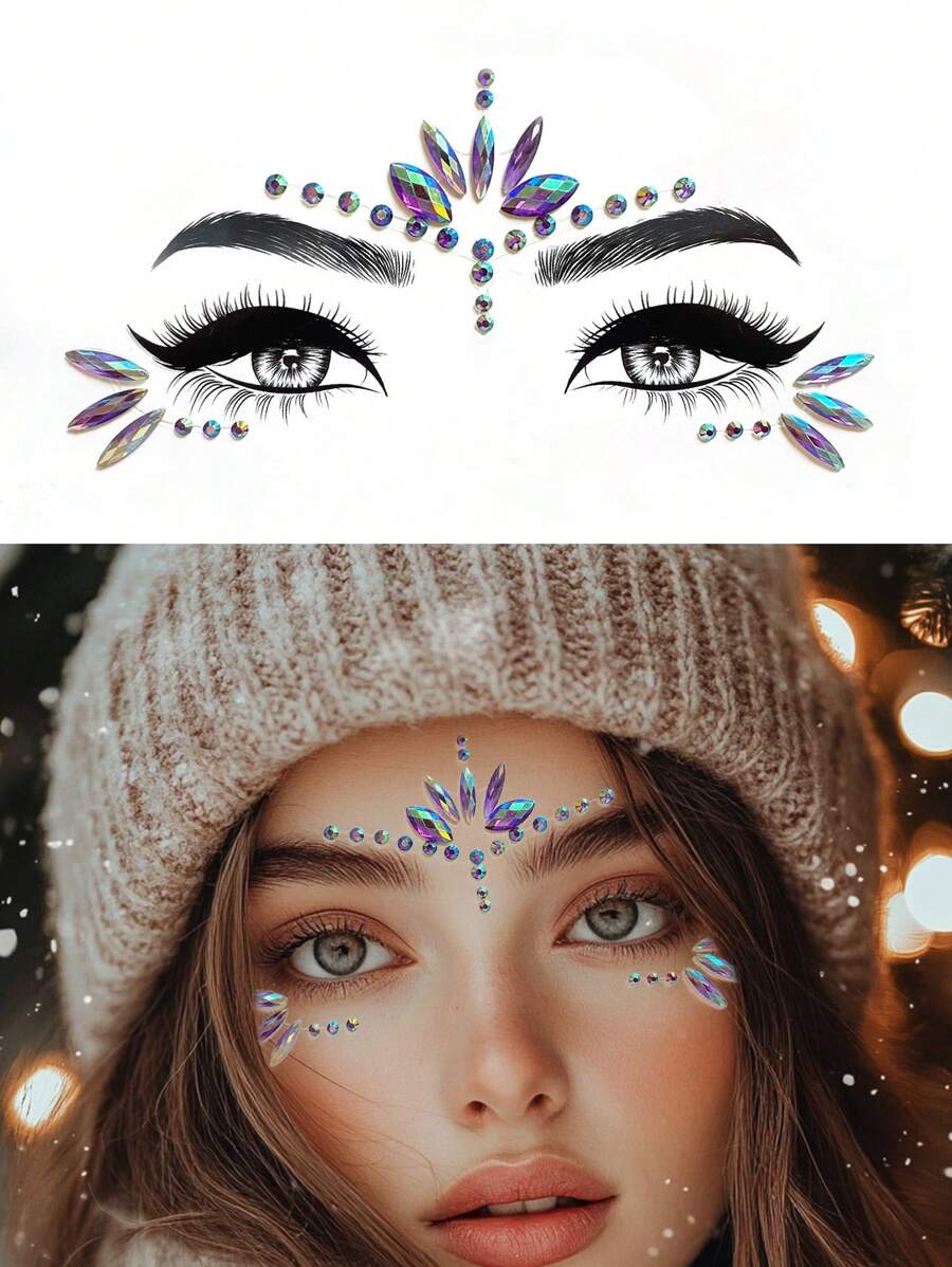 (1 cái) Đá quý mặt nhiều màu, trang điểm màu tím tiệc hóa trang lễ hội lễ hội trang trí mặt chị em chống thấm nước nhãn dán giả đá giả bền lâu Y2K - Màu tím - Xem 1