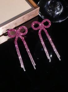 迷人薰衣草蝴蝶结 CZ 水晶流苏耳环耳钉婚礼派对毕业珠宝 1 对 - 彩色 - 查看 26