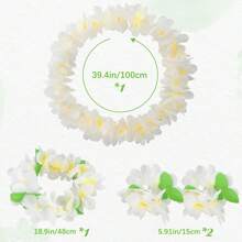4 PCS Hawaiian Lei Set, White Luau Wreath Garland Hawaii Leis Flower Headpiece Necklace Bracelet Birthday Holiday Party Favor - Multicolor - View 9