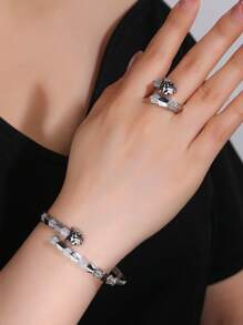 Adjustable Bracelet & Ring 2 Pieces Jewelry Set, Fashionable & Charming, Suitable For Women's Daily And Holiday Wear As Gifts