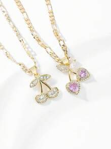 1 pieza Collar colgante de cereza grande/pequeña con incrustaciones de circonita, enchapado en oro de 14K, elegante y clásico, hipoalergénico, adecuado como regalo para la madre/pareja de San Valentín/amiga/padrino, Primera Comunión católica, uso diario/festivo y oración