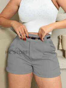 Shorts de alfaiataria (linhao ) con cinto removivel  /bolso na frete / Coleção 2024 - Cinza - Visão 2