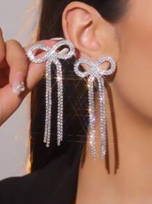迷人薰衣草蝴蝶结 CZ 水晶流苏耳环耳钉婚礼派对毕业珠宝 1 对 - 彩色 - 查看 20