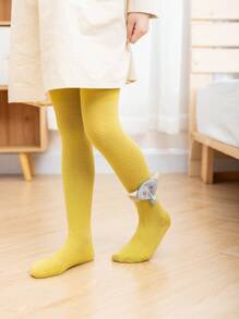 1 Stück Mädchen Frühling/Herbst 3D Elefant Dekor Strumpfhose/Leggings, vielseitig einsetzbar zu Kleidern, Röcken & Hosen - Senfgelb - Übersicht 4