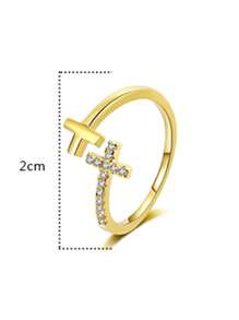 1pc Elegant Cross Design Zirconia Adjustable Ring, Golden Color, Ideal For Festivals, Parties, Or Gifting To Friends