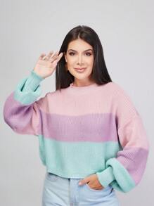 Striped Off-The-Shoulder Blouse Princess Sleeve Knit Warm Winter Fashion Blogger New2023 - Coral Pink - View 1