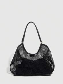 Set de 2 piezas de moda para mujer, nueva bolsa de malla de verano, bolsa de gran capacidad, bolsa de hombro versátil, bolso, bolso madre-hija, cartera de señora