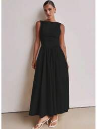 A&DD MODA, REF: H978 Vestido Longo Feminino, Vestido Sem Mangas, Decote Redondo, Cintura Alta, Vestido Slim com Costas Nuas, Vestido com Zíper, Linha A, Look Elegante e Moderno, Moda Feminina Casual e Sofisticada, Vestido Feminino Estiloso, Visual Fashionista, Peça Leve e Confortável, Vestido Sensual, Estilo Refinado