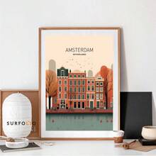 1 pièce Œuvre murale vintage minimaliste rétro, affiches des villes célèbres de différents pays, décoration pour dortoir et maison sans cadre