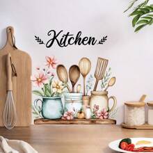 1 Piece, Creative English Slogan Kitchen Utensil Pattern Self-Adhesive Wall Sticker, PVC Waterproof Self-Adhesive, Used For Kitchen And Restaurant Home Decoration, Wall Art Sticker Room Decor Wall Decor Bathroom Decor Home Decor Living Room Wall Paper Wall Stickers House Decor Bedroom Decor Room Decoration Stuff Living Room Decor Wallpaper Kitchen Accessories Kitchen Items Kitchen Decor