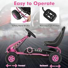 Kids Pedal Go Kart 4 Wheel Ride On Toys W/ Adjustable Seat Handbrake Red - Pink - View 7