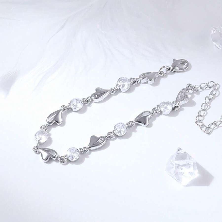 Bransoletka damska z cyrkonii w kształcie serca w kształcie oceanu ze srebra próby 925, wyjątkowy design i modna biżuteria na lato