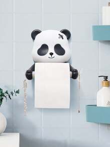1PC Panda Toilet Paper Holder, Panda Toilet Paper Roll Holder, Wall Mount Toilet Tissue Paper Roll Storage Holder Stand Paper Towel Holders For Bathroom Wall Decor Home Home Bathroom Decor Bathroom Organizer Fall Decor Back To School - Black and White - View 3