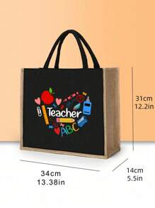 2 Pieces Teacher Appreciation Gift Set - Large Capacity Fashion Tote Bag With "Teacher" Print, Black Linen Coin Purse, Cosmetic Bag, Lining, And No Closure - Perfect For Educators And School Staff, Teacher's Thank-You Gift, Stylish Casual Accessories For Outings, Vacations, Daily Commute, Thank You Teacher Gifts - Black - View 10